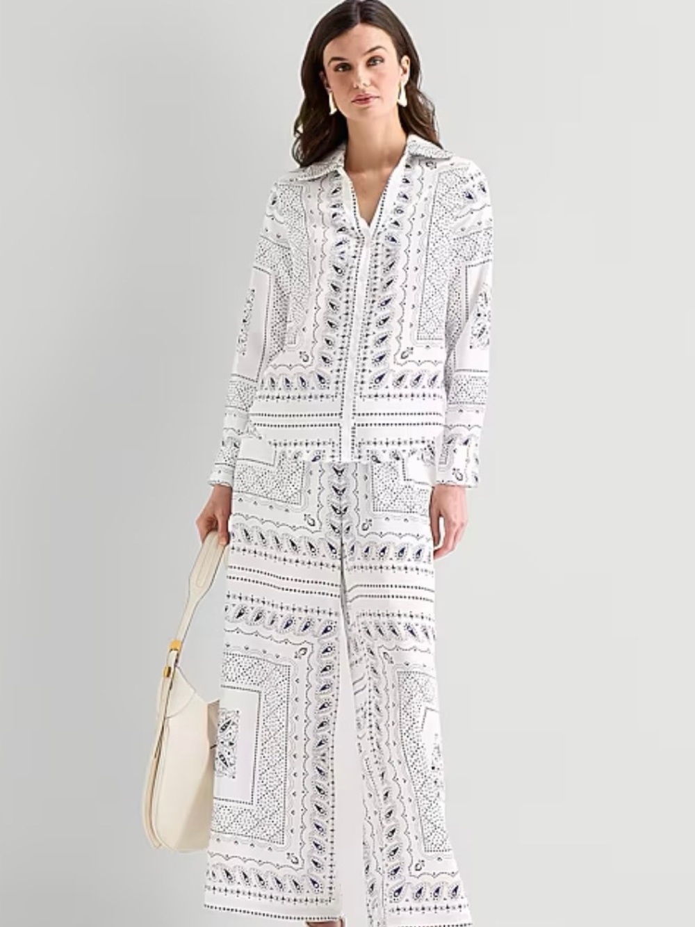 NEW White Navy Bandana-Print Wide Leg Two piece set Co-ord Medium Dior style